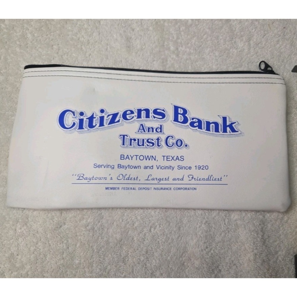 Vintage Citizens Bank and Trust Co Baytown Tx Zippered Vinyl Deposit Bag Pouch